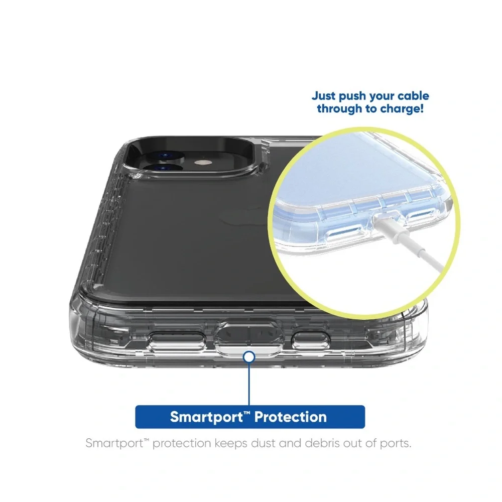 onn. Clear Rugged Case with Built-in Microbial Protection for iPhone 12, 12 Pro